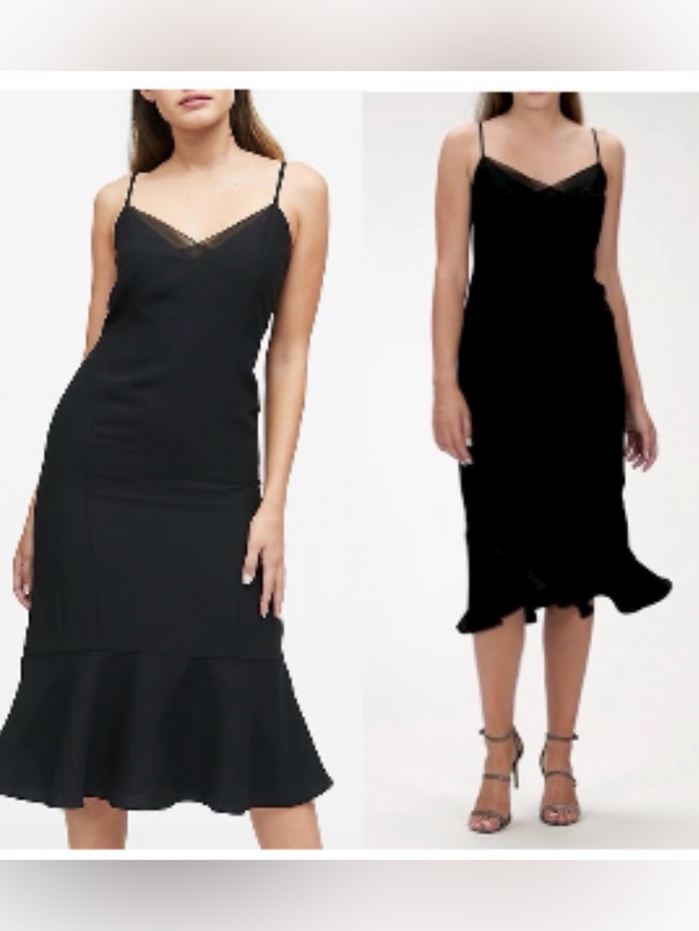 Banana Republic Black Midi Slip Dress with Ruffle Hem